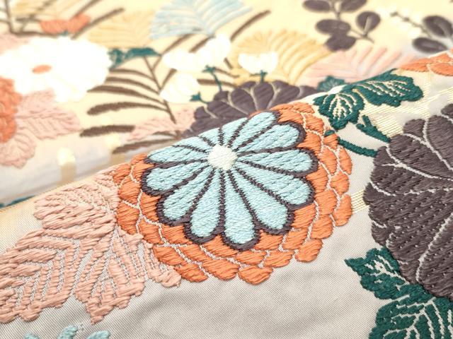 平和屋着物●六通柄袋帯　唐織　草花文　金糸　正絹　逸品　DAAY0110ob