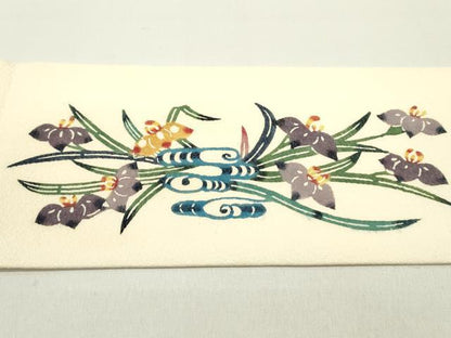 平和屋着物●塩瀬 九寸名古屋帯 紅型 草花文 薄卵色 正絹 逸品 DAAY0119ob