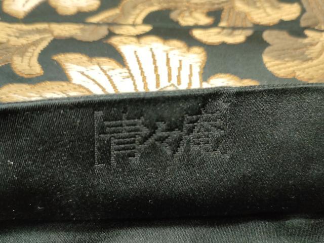 平和屋着物●青々庵 六通柄袋帯 唐織 更紗花唐草文 黒地 金糸 正絹 逸品 DAAY0123ob