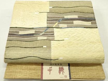 平和屋着物▽京の名門 じゅらく謹製 太鼓柄袋帯 スリーシーズン 春夏秋 すくい織 幾何学文様 正絹 逸品 未使用 DAAY0133ob