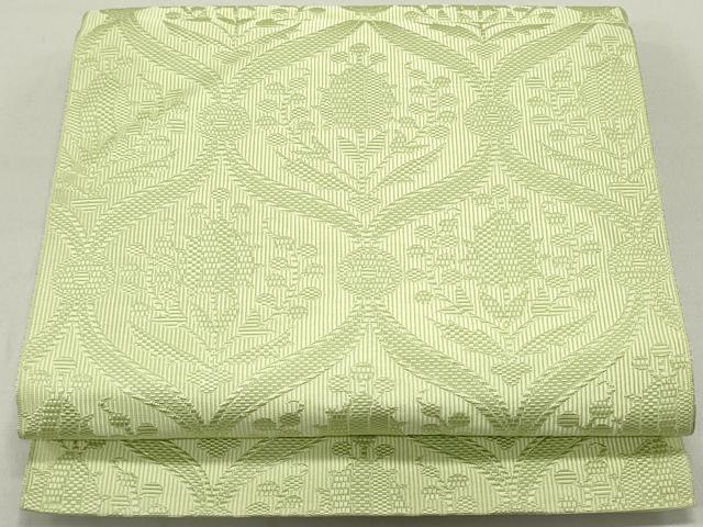 平和屋着物●本場筑前博多織　八寸名古屋帯　立涌南天花文　若苗色　正絹　逸品　DAAY0154ob