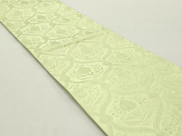 平和屋着物●本場筑前博多織　八寸名古屋帯　立涌南天花文　若苗色　正絹　逸品　DAAY0154ob