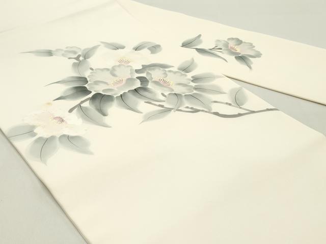 平和屋着物●塩瀬　九寸名古屋帯　作家者　手描き　草花文　象牙色　正絹　逸品　DAAY0165ob