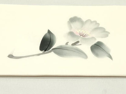 平和屋着物●塩瀬　九寸名古屋帯　作家者　手描き　草花文　象牙色　正絹　逸品　DAAY0165ob