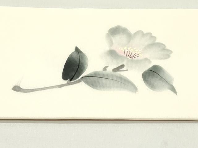 平和屋着物●塩瀬　九寸名古屋帯　作家者　手描き　草花文　象牙色　正絹　逸品　DAAY0165ob