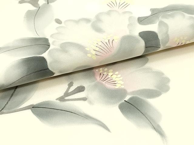 平和屋着物●塩瀬　九寸名古屋帯　作家者　手描き　草花文　象牙色　正絹　逸品　DAAY0165ob