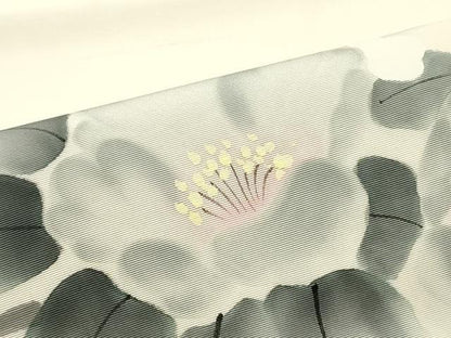 平和屋着物●塩瀬　九寸名古屋帯　作家者　手描き　草花文　象牙色　正絹　逸品　DAAY0165ob