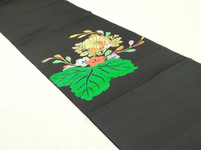 平和屋着物●八寸名古屋帯 吉祥桐菊文 黒地 金糸 正絹 逸品 DAAY0173ob