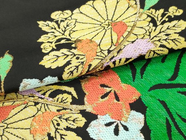 平和屋着物●八寸名古屋帯 吉祥桐菊文 黒地 金糸 正絹 逸品 DAAY0173ob