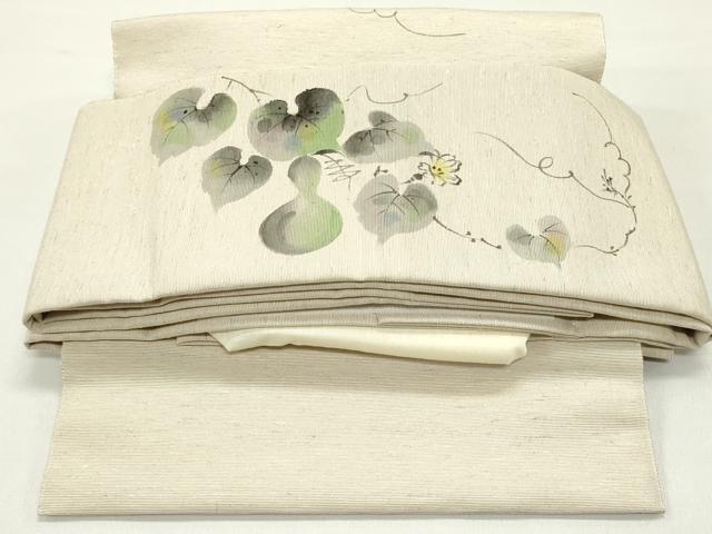 平和屋着物●ワンタッチ つけ帯 手描き 紬地 瓢箪 蔦の葉花文 亜麻色 やまと誂製 箱付き 正絹 逸品 未使用 DAAY0183ob