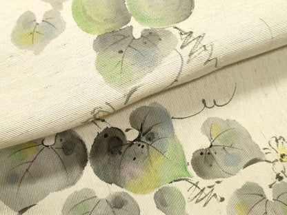 平和屋着物●ワンタッチ つけ帯 手描き 紬地 瓢箪 蔦の葉花文 亜麻色 やまと誂製 箱付き 正絹 逸品 未使用 DAAY0183ob