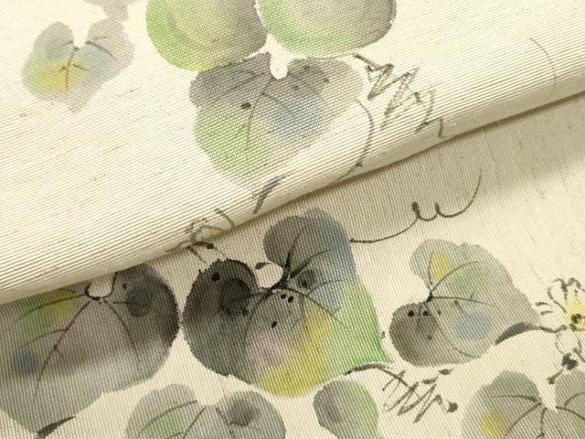 平和屋着物●ワンタッチ つけ帯 手描き 紬地 瓢箪 蔦の葉花文 亜麻色 やまと誂製 箱付き 正絹 逸品 未使用 DAAY0183ob