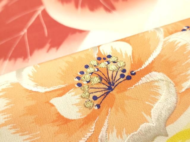 平和屋着物●アンティーク 大正ロマン 全通柄京袋帯 刺繍 舞花文 金銀糸 正絹 逸品 DAAY0185ob