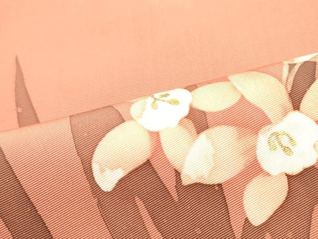 平和屋着物●塩瀬　九寸名古屋帯　ろうけつ染め　草花文　赤丹色　金彩　正絹　逸品　DAAY0186ob