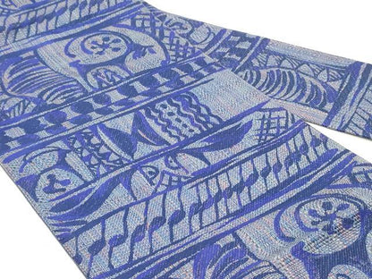 平和屋着物●本場筑前博多織 八寸名古屋帯 幾何学横段文 正絹 逸品 DAAY0189ob