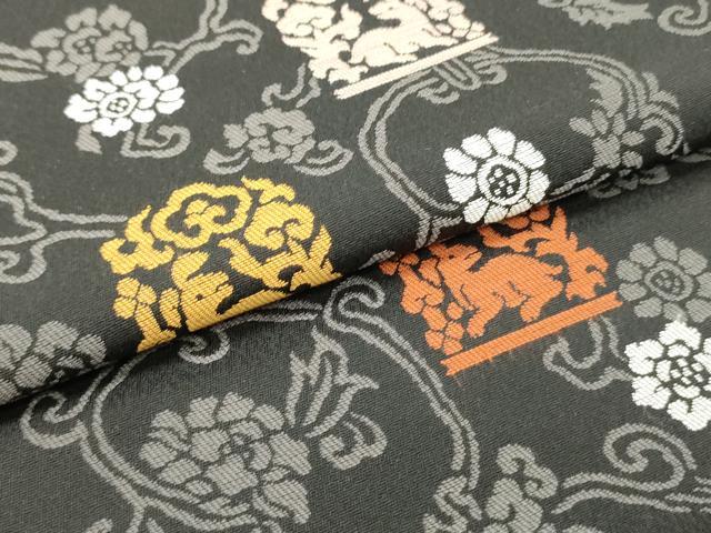 平和屋着物●九寸開き名古屋帯 名物裂 花兎 黒地 正絹 逸品 DAAY0194ob