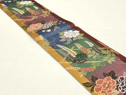 平和屋着物●両面 半幅帯 唐織 籬草花文 金糸 正絹 逸品 未使用 DAAY0196ob