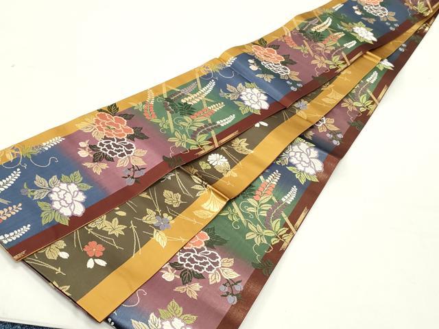 平和屋着物●両面 半幅帯 唐織 籬草花文 金糸 正絹 逸品 未使用 DAAY0196ob