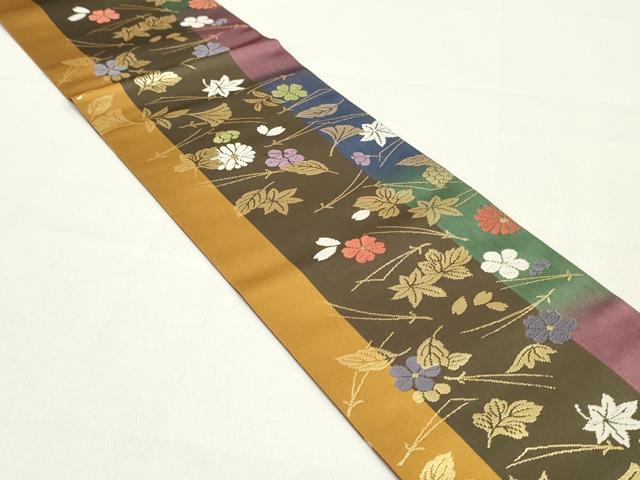 平和屋着物●両面 半幅帯 唐織 籬草花文 金糸 正絹 逸品 未使用 DAAY0196ob