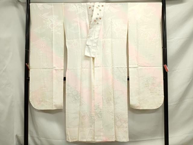 平和屋着物●振袖用長襦袢 無双仕立て 雲取り草花地紋 暈し染め 広衿刺繍 正絹 逸品 DAAY0203ob