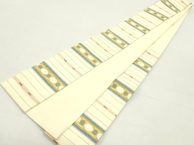 平和屋着物●男性 角帯 紬地 横段文 鳥の子色 正絹 逸品 DAAY0208ob