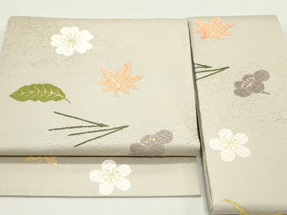 平和屋着物●つけ帯 唐織 草花文 素色 金糸 正絹 逸品 DAAY0210ob