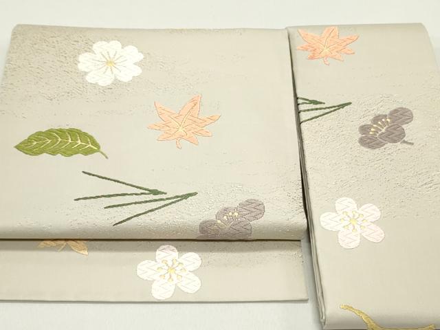 平和屋着物●つけ帯 唐織 草花文 素色 金糸 正絹 逸品 DAAY0210ob