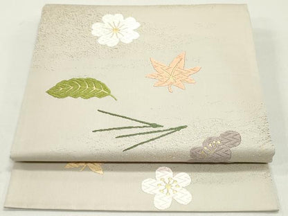 平和屋着物●つけ帯 唐織 草花文 素色 金糸 正絹 逸品 DAAY0210ob