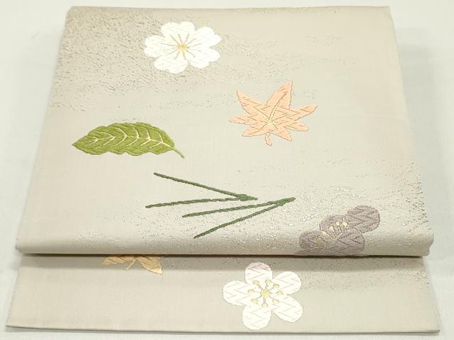 平和屋着物●つけ帯 唐織 草花文 素色 金糸 正絹 逸品 DAAY0210ob