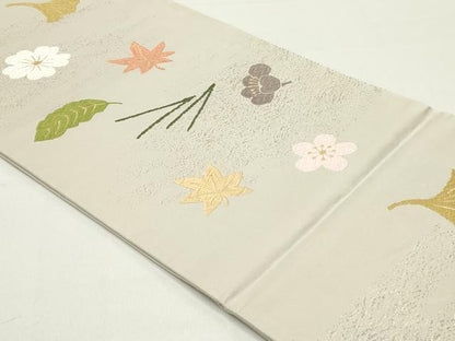平和屋着物●つけ帯 唐織 草花文 素色 金糸 正絹 逸品 DAAY0210ob