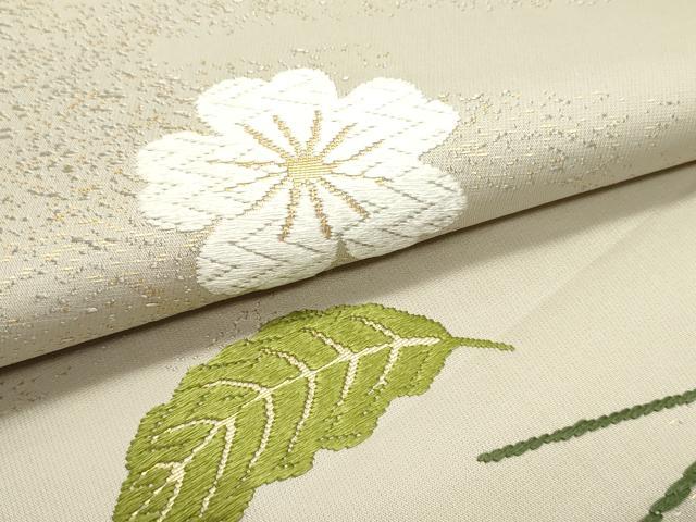 平和屋着物●つけ帯 唐織 草花文 素色 金糸 正絹 逸品 DAAY0210ob