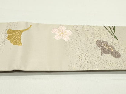 平和屋着物●つけ帯 唐織 草花文 素色 金糸 正絹 逸品 DAAY0210ob