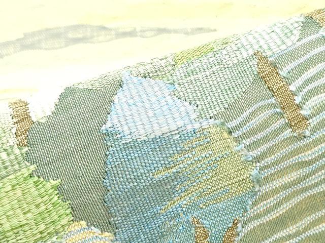 平和屋着物▽太鼓柄袋帯 スリーシーズン 春夏秋 すくい織 風景樹林文 上代35万 正絹 逸品 未使用 DAAY0221ob