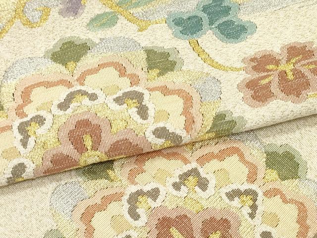 平和屋着物●爪掻き本綴れ 八寸名古屋帯 正倉院更紗花唐草文 金銀糸 正絹 逸品 未使用 DAAY0229ob