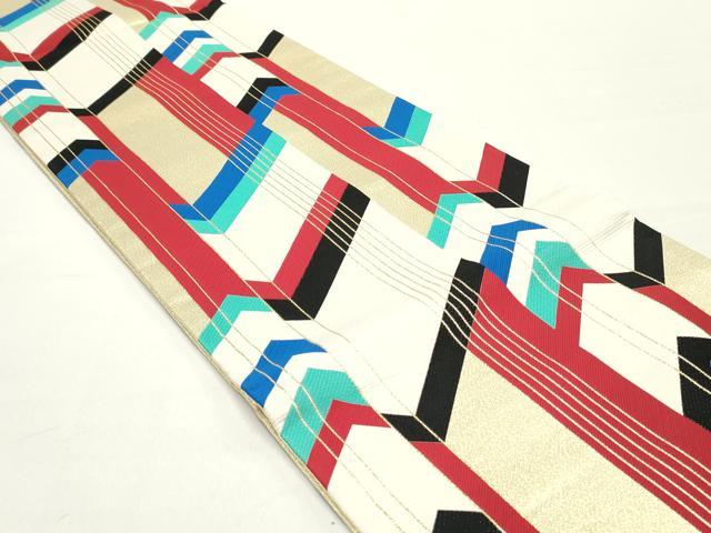 平和屋着物●全通柄袋帯 幾何学間道 金糸 DAAY0233ob