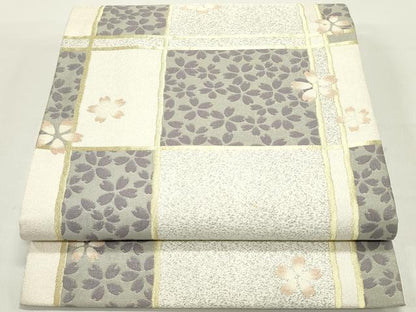 平和屋着物●六通柄袋帯 唐織 舞桜間道 変わり市松 金糸 正絹 逸品 DAAY0249ob