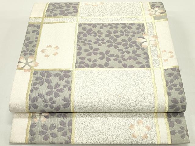 平和屋着物●六通柄袋帯 唐織 舞桜間道 変わり市松 金糸 正絹 逸品 DAAY0249ob