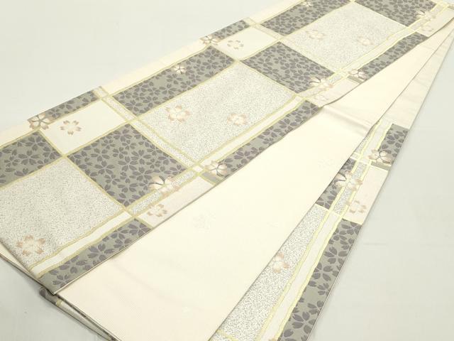 平和屋着物●六通柄袋帯 唐織 舞桜間道 変わり市松 金糸 正絹 逸品 DAAY0249ob