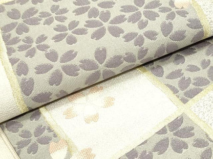 平和屋着物●六通柄袋帯 唐織 舞桜間道 変わり市松 金糸 正絹 逸品 DAAY0249ob