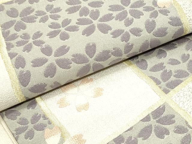 平和屋着物●六通柄袋帯 唐織 舞桜間道 変わり市松 金糸 正絹 逸品 DAAY0249ob