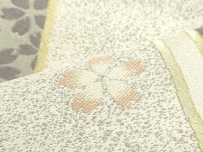 平和屋着物●六通柄袋帯 唐織 舞桜間道 変わり市松 金糸 正絹 逸品 DAAY0249ob