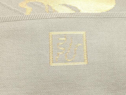 平和屋着物●桝屋高尾 全通柄九寸名古屋帯 立波舞蝶文 銀鼠色 金銀糸 正絹 逸品 DAAY0253ob