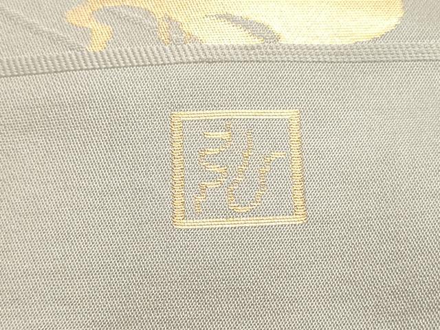 平和屋着物●桝屋高尾 全通柄九寸名古屋帯 立波舞蝶文 銀鼠色 金銀糸 正絹 逸品 DAAY0253ob
