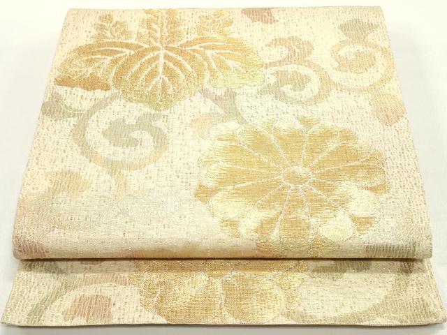 平和屋着物▽六通柄袋帯 スリーシーズン 春夏秋 櫛織 花唐草松葉文 金糸 正絹 逸品 DAAY0256ob