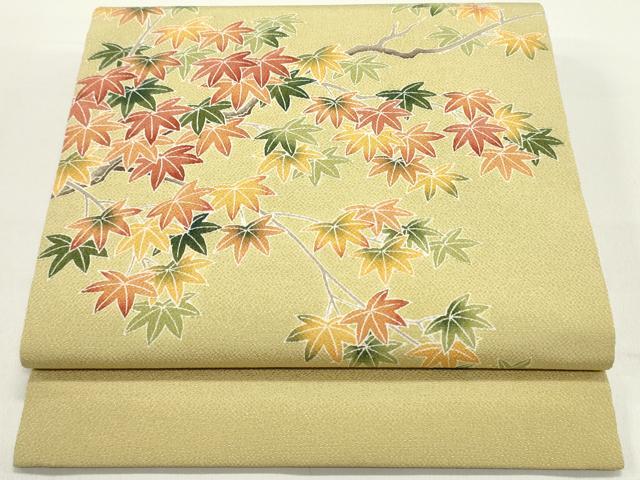 平和屋着物●九寸開き名古屋帯 枝楓文 鬼しぼ縮緬 正絹 逸品 DAAY0259ob