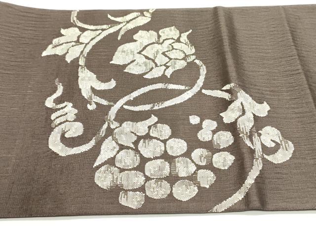 平和屋着物▽太鼓柄袋帯 スリーシーズン 春夏秋 櫛織 紬地 葡萄更紗花唐草文 赤墨色 正絹 逸品 未使用 DAAY0260ob