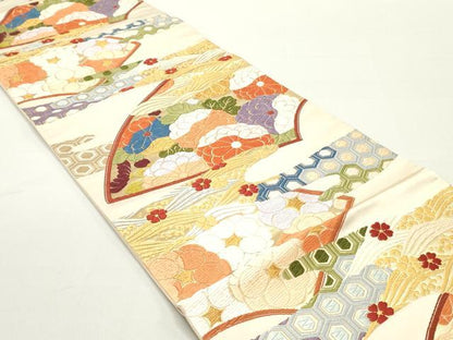 平和屋着物●六通柄袋帯　唐織　松風　桃山有職文様　金糸　正絹　逸品　DAAY0271ob