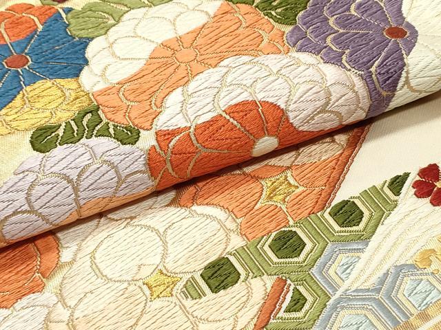 平和屋着物●六通柄袋帯　唐織　松風　桃山有職文様　金糸　正絹　逸品　DAAY0271ob