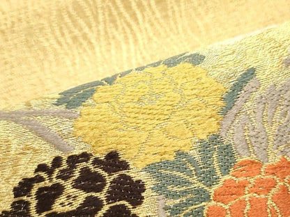 平和屋着物▽六通柄袋帯 スリーシーズン 春夏秋 唐織 葡萄蔦の葉花文 金糸 正絹 逸品 未使用 DAAY0272ob