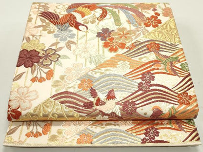 平和屋着物●六通柄袋帯　唐織　作家物　鳳凰立波花文　鴛鴦　金糸　正絹　逸品　DAAY0274ob